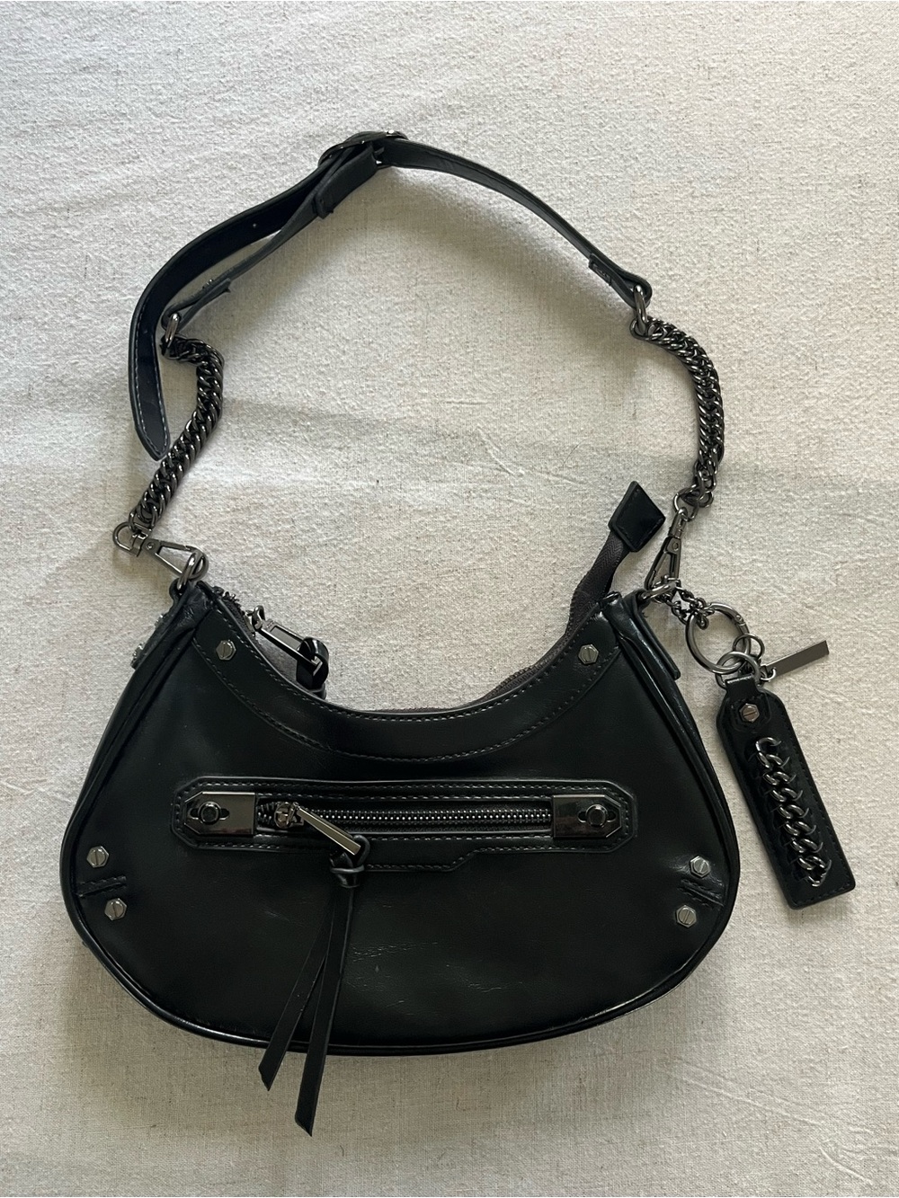 ALDO Y2K Studded Crescent Shoulder Bag with Chain Strap - Gunmetal Hardware